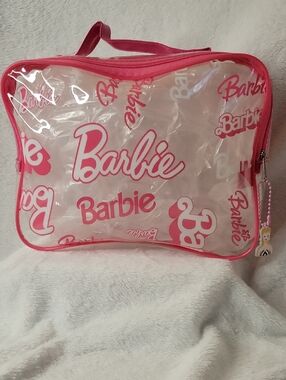 Barbie Clear Cosmetic Bag with Hot Pink Trim and Logo